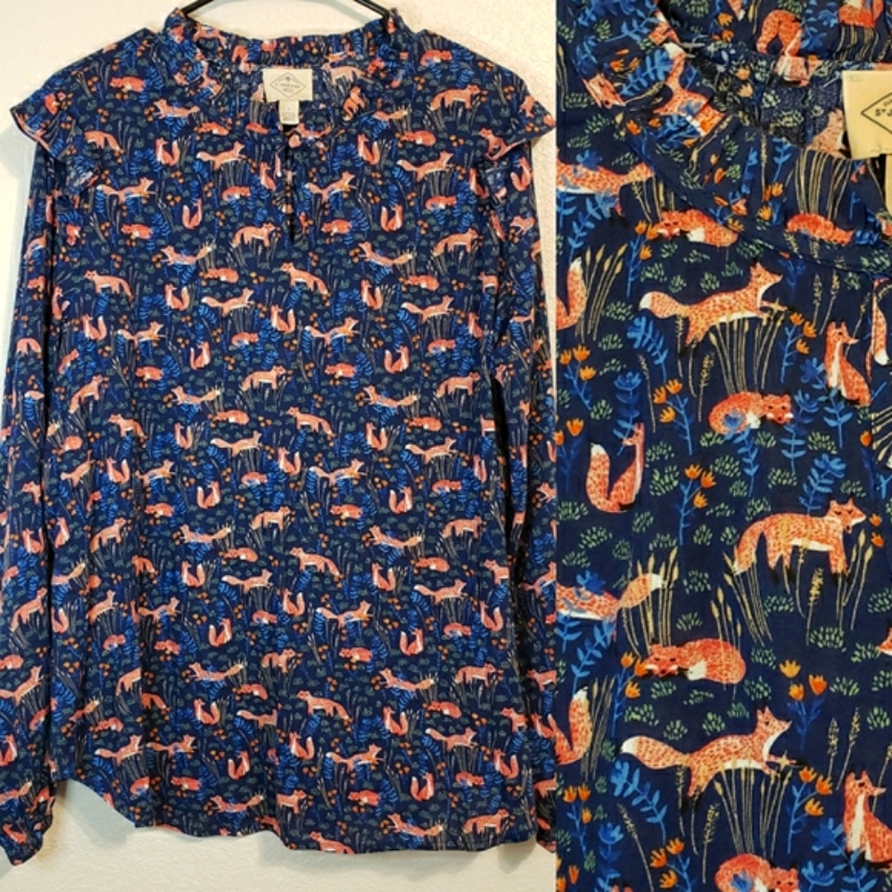 St. John's Bay | Fox Print Peasant Prairie Blouse | Size L